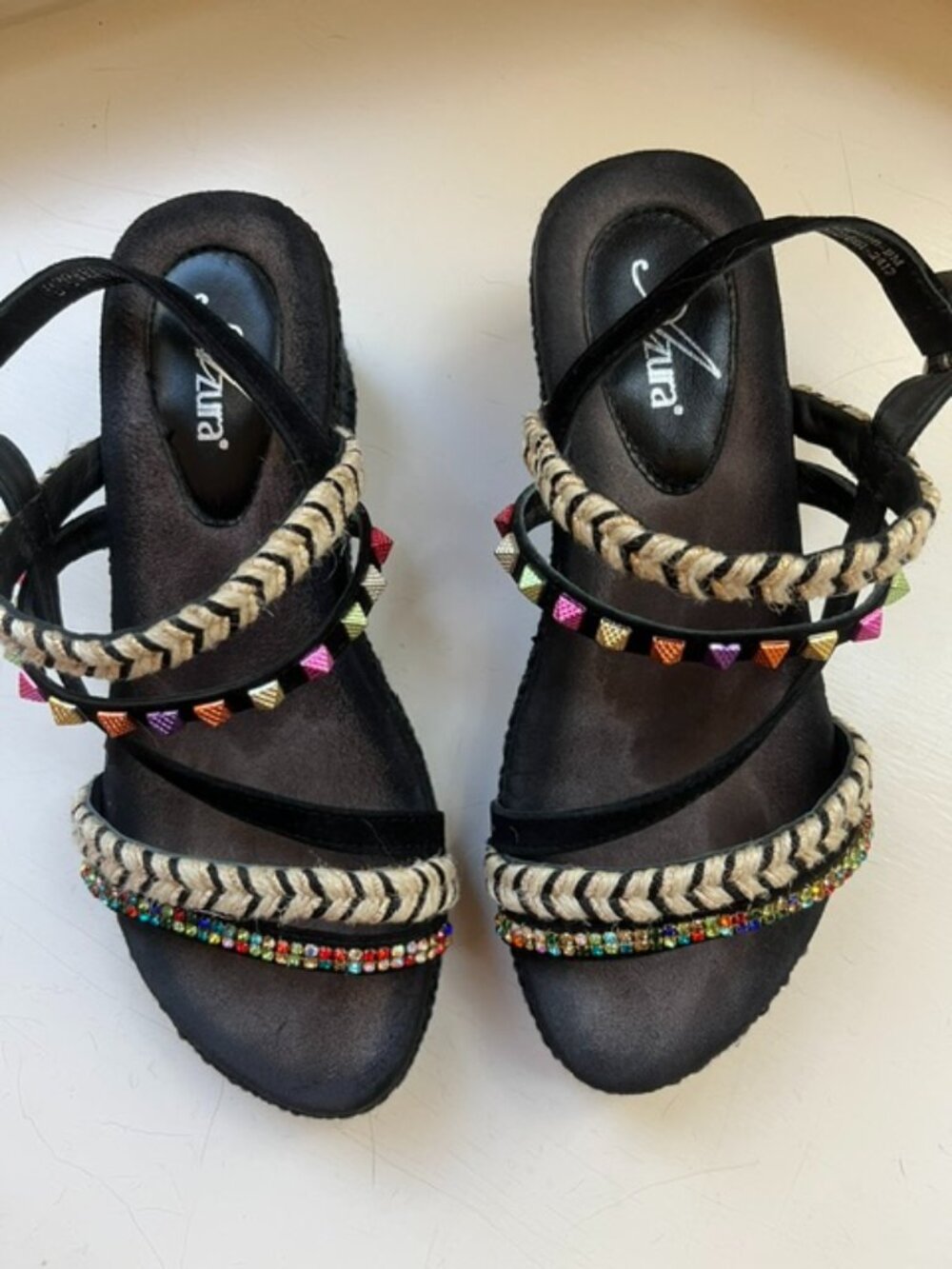 AZURA BY SPRING STEP Hugbug Wedge Sandal Black/Multi Color